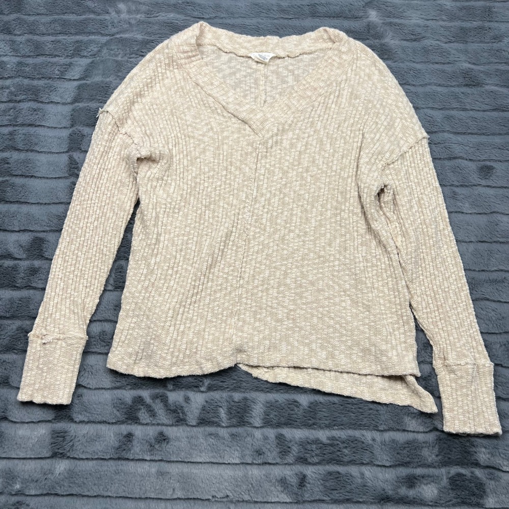 Caslon Womens V-Neck Marled Knit Thermal Sweater Beige Large RN58665
